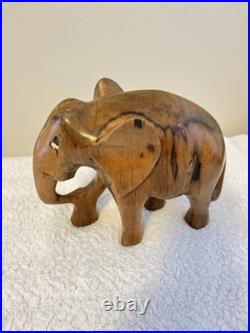 Wood Carved Brown Elephant Statue Hand Carved with Size 8 Inches Tall Vintage