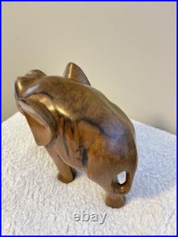 Wood Carved Brown Elephant Statue Hand Carved with Size 8 Inches Tall Vintage