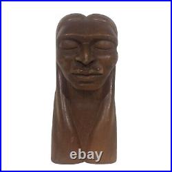 Wood Carved Native American Indian Bust Head Sculpture Vintage/ Antique