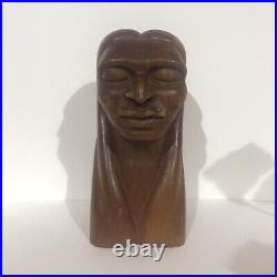 Wood Carved Native American Indian Bust Head Sculpture Vintage/ Antique
