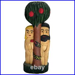 Wood Carved Polish Folk Art Adam and Eve Henryk Cichocki Poland Carving Vintage