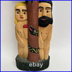 Wood Carved Polish Folk Art Adam and Eve Henryk Cichocki Poland Carving Vintage