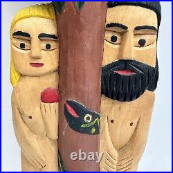 Wood Carved Polish Folk Art Adam and Eve Henryk Cichocki Poland Carving Vintage