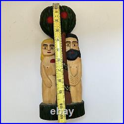 Wood Carved Polish Folk Art Adam and Eve Henryk Cichocki Poland Carving Vintage