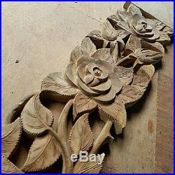 Wood Carving Panel Rose Flower Wall Sculptures Vintage Arts Home Decor Balcony