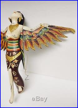 Wood Hanging Woman Phoenix Bird Art Carved Sculpture Figure Asian 15 ESTATE VTG