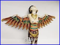 Wood Hanging Woman Phoenix Bird Art Carved Sculpture Figure Asian 15 ESTATE VTG