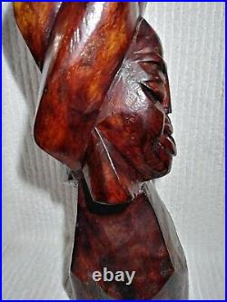 Wood Head Sculpture Tribal Statue Handcarved Solid African 19 Vintage HEAVY