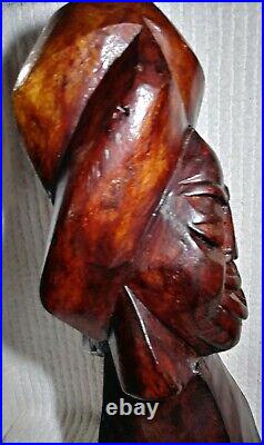 Wood Head Sculpture Tribal Statue Handcarved Solid African 19 Vintage HEAVY