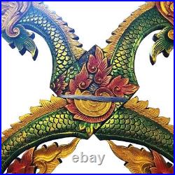 Wood NAGA Sculpture Multi-Color Vintage Thai Lanna Traditional Architect Decor