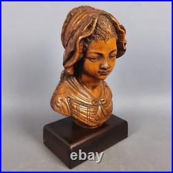 Wood Sculpture Bust Girl Vintage Italian Craft From The 1960s