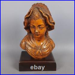 Wood Sculpture Bust Girl Vintage Italian Craft From The 1960s