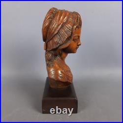 Wood Sculpture Bust Girl Vintage Italian Craft From The 1960s Wood Sculpture Bust Girl Vintage Italian Craft From The 1960s