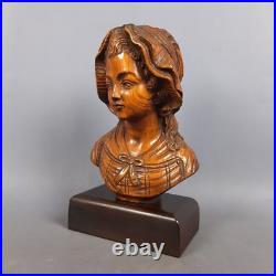 Wood Sculpture Bust Girl Vintage Italian Craft From The 1960s