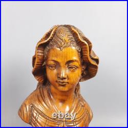 Wood Sculpture Bust Girl Vintage Italian Craft From The 1960s
