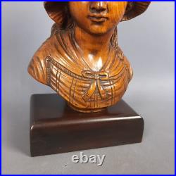 Wood Sculpture Bust Girl Vintage Italian Craft From The 1960s
