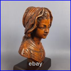 Wood Sculpture Bust Girl Vintage Italian Craft From The 1960s
