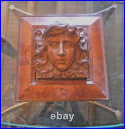 Wood Sculpture Hand Carved Framed Antique Female Bust Goddess 15 x 15