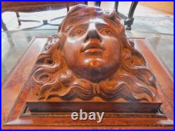 Wood Sculpture Hand Carved Framed Antique Female Bust Goddess 15 x 15