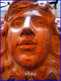 Wood Sculpture Hand Carved Framed Antique Female Bust Goddess 15 x 15