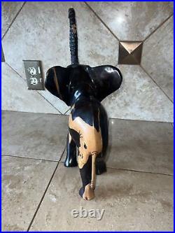 Wood Sculpture-Vintage Black Ebony Hand Carved Elephant Figurine Moravia