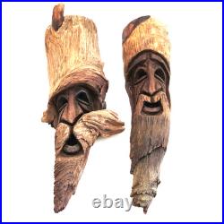 Wood Spirit Face Carvings Kelly 86 Vintage Driftwood Folk Art 12 Fantasy Pair