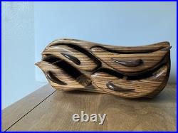 Wood carved 4 drawer biomorphic jewelry box MCM wood sculpture modernist vintage