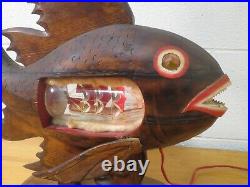 Wood fish ship in bottle lamp folk art Nautical Maritime Outsider Art vintage