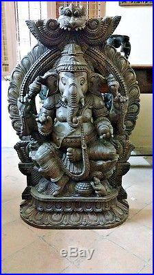 Wooden Ganesh Ganesha Sculpture Vintage Hand carved Statue Hindu Temple Figurine
