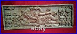 Wooden Ganesh Wall Panel Ancient Antique Ganapathi Vintage Hand Carved Panel US