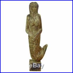 Wooden Hand Carved Mermaid Statue Sculpture Vintage Style Painted 5.5' Tall