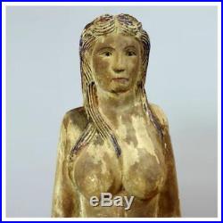 Wooden Hand Carved Mermaid Statue Sculpture Vintage Style Painted 5.5' Tall