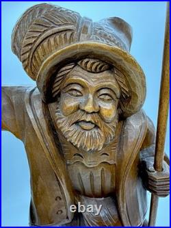 Wooden Night Watchman with Lamp Carved Black Forest Vintage MCM WORKS 21 Inches