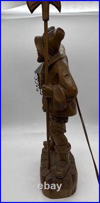 Wooden Night Watchman with Lamp Carved Black Forest Vintage MCM WORKS 21 Inches