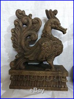Wooden Swan Pair Sculpture Vintage Figurine Ornament Handmade Statue Peacock