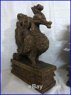Wooden Swan Pair Sculpture Vintage Figurine Ornament Handmade Statue Peacock