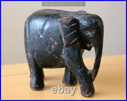 Wow! 19th Century Black India Elephant Wood Sculpture! Vtg Fine Asian Art