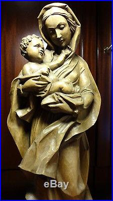 XL Vintage ANRI wood carving Mary Our Lady Madonna of World Peace & Jesus statue