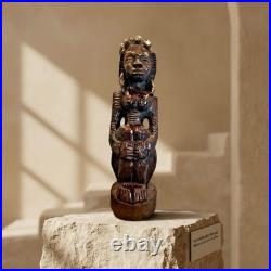 Yoruba Nigeria African Wood Sculpture of Sitting Woman 21.5 L55 Vintage
