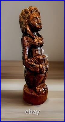 Yoruba Nigeria African Wood Sculpture of Sitting Woman 21.5 L55 Vintage