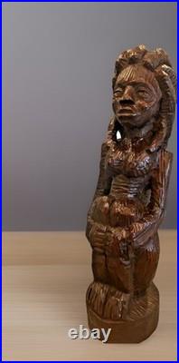 Yoruba Nigeria African Wood Sculpture of Sitting Woman 21.5 L55 Vintage