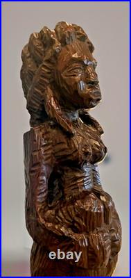 Yoruba Nigeria African Wood Sculpture of Sitting Woman 21.5 L55 Vintage